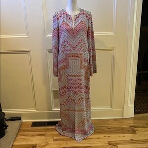 BCBGMaxAzria Long Sleeve Dress - Red and Orange Pattern